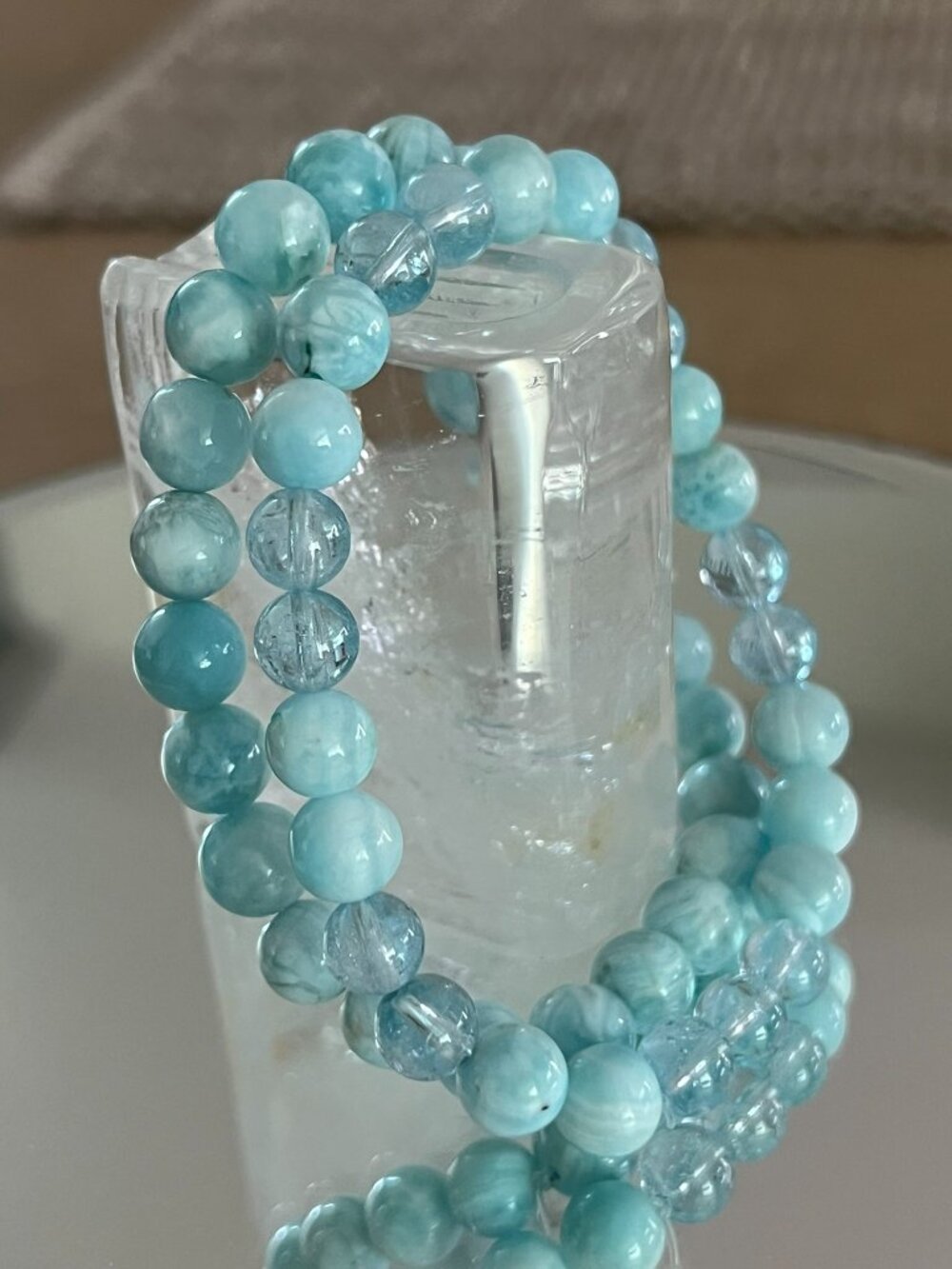 Hemimorphite and Blue Topaz Beaded Bracelets